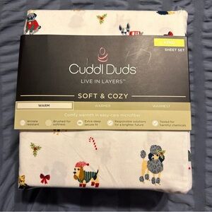 Cuddl Duds King Sheet Set - White with Colorful Dog Print NEW